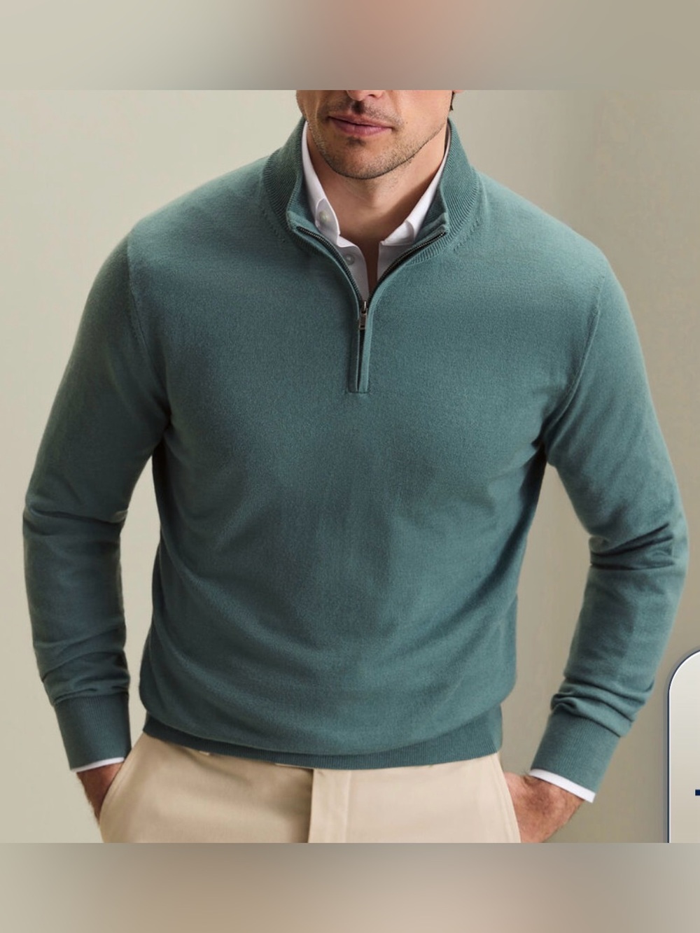 Charles Tyrwhitt Pure Merino Wool Quarter Zip Teal Sweater Men’s Large
